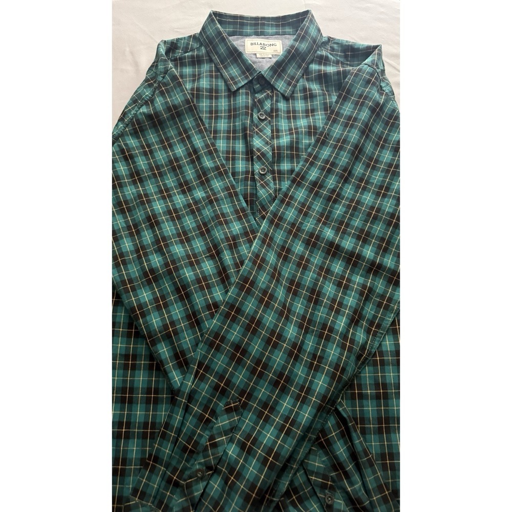 Men's Long Sleeve Plaid‎ Shirt NWT brand Is BILLABONG SZ XXL Green And Black - Picture 8 of 10